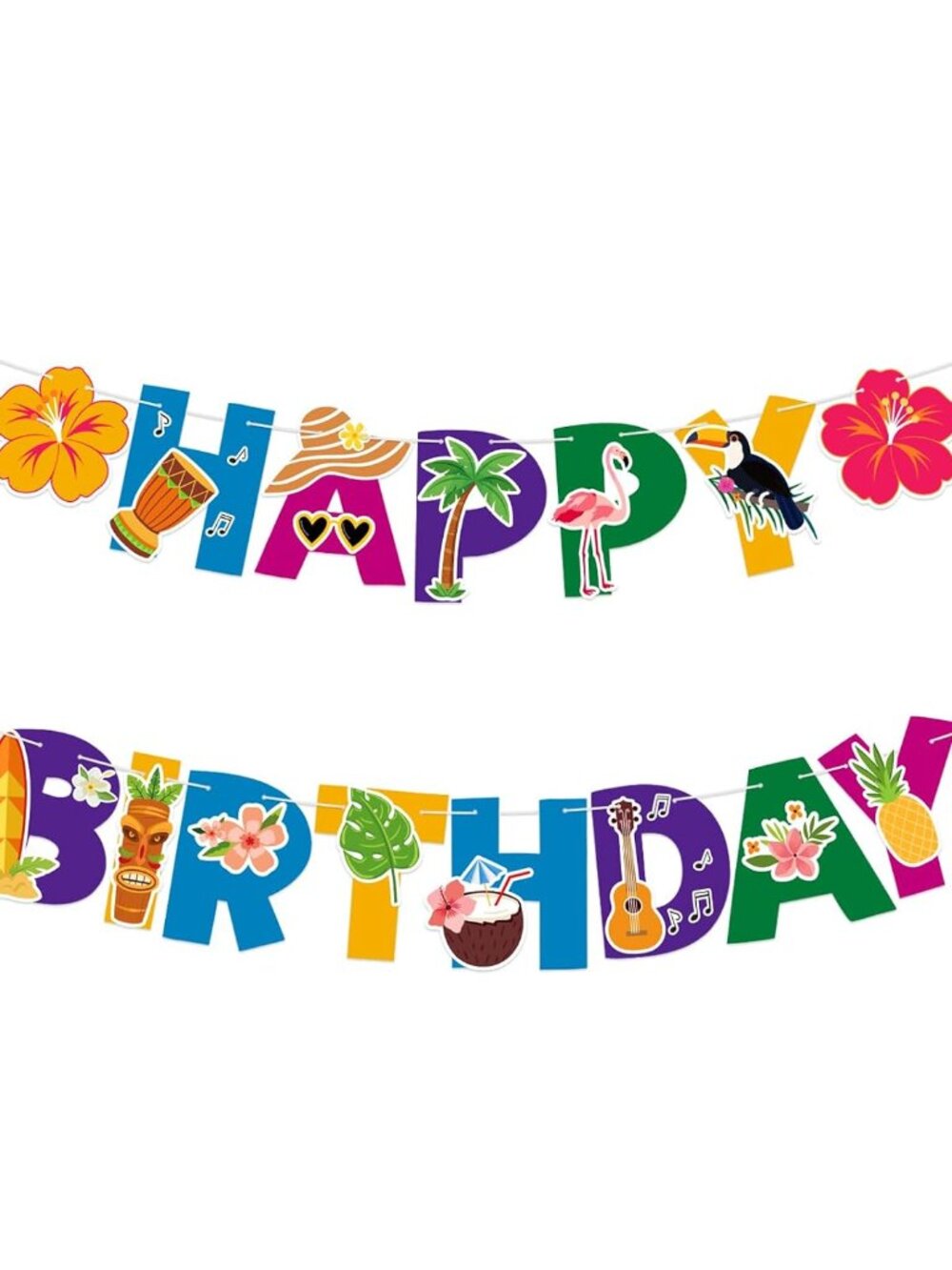 Hawaiian Happy Birthday Banner Tropical Birthday Banner Colorful Hawaiian Luau F